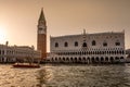 Venetian sunset, view of the Campanile and the Palazzo Ducale from the Giudecca Canal. Venice, Italy Royalty Free Stock Photo