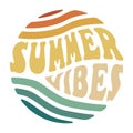 Summer vibes beach abstract retro print. Fun happy trendy vector t-shirt or hippie tee