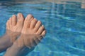 Summer vibes, feet in swimming pool, keeping cool