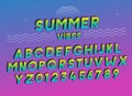 Summer Vibes font effect design with vivid colors. Vector art. Includes full alphabet and numbers Royalty Free Stock Photo