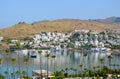 Summer view of beach with palm trees in Bodrum Royalty Free Stock Photo