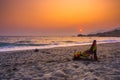 Summer view of a beach at sunset, Ligres, Crete.