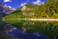 Summer view of Braies paradise lake in Trentino Alto - Adige