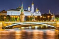 Kremlin by Moscow river at evening time. Royalty Free Stock Photo