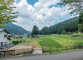 Summer view of countryside rice paddy field. Japan Royalty Free Stock Photo