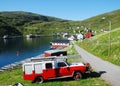 Summer view of fishing village Akkarfjord Royalty Free Stock Photo