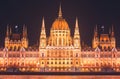 View of Hungarian Parliament Building, Budapest Parliament exterior, also called Orszaghaz, with Donau river and city panorama