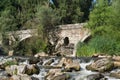 Summer view of Kadin most - a 15th-century stone arch bridge over the Struma River at Nevestino, Bulgaria Royalty Free Stock Photo