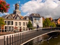 Summer view of Leiden cityscape with scenic canals, Netherlands