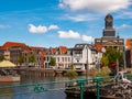 Summer view of Leiden cityscape with scenic canals, Netherlands