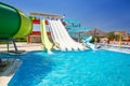 Summer view for Mikri Poli hotel's water park in Kolymbia