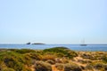 Ship wreck `Nordland` and yacht, Diakofti Kythera, Greece.