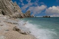 Panoramic view of spiaggia delle due Sorelle in the park of mount Conero, Marche, Italy