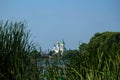 Summer view to the famous russian landmark Rostov the great kremlin with churches and towers under bright blue sky Royalty Free Stock Photo