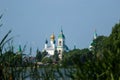 Summer view to the famous russian landmark Rostov the great kremlin with churches and towers under bright blue sky Royalty Free Stock Photo