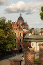 Summer view of Wawel Royal Castle in Krakow, Poland. Historical place in Poland. Flowers on foreground. Beautiful Royalty Free Stock Photo