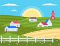 Summer village landscape flat vector illustration