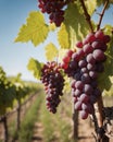 A summer vineyard field with grapes on the branches. Royalty Free Stock Photo