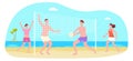 Summer volleyball. Young men and women playing on beach Royalty Free Stock Photo