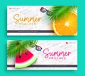 Summer voucher vector set design. Summer gift certificate and company shopping card discount coupon collection.