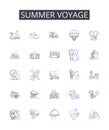 Summer voyage line icons collection. Beach excursion, Winter retreat, Mountain expedition, Tropical escape, City