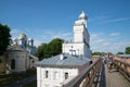 Summer walk along the walls of the Kremlin of Veliky Novgorod
