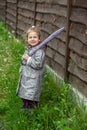 Summer walk in the rain little girl with an umbrella Royalty Free Stock Photo