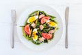 Warm salad with green beans, tuna, tomatoes and boiled eggs Royalty Free Stock Photo