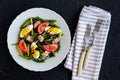 Warm salad with green beans, tuna, tomatoes and boiled eggs Royalty Free Stock Photo