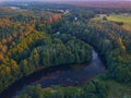 Summer warm sun light forest aerial view Royalty Free Stock Photo