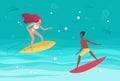 Summer water beach sea sports activity, surfers in sea waves Royalty Free Stock Photo
