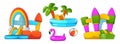 Summer water park inflatable slide and pool vector
