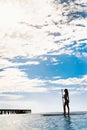 Summer Water Sports. Woman Silhouette In Sea. Healthy Lifestyle. Royalty Free Stock Photo