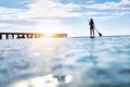 Summer Water Sports. Woman Silhouette In Sea. Healthy Lifestyle. Royalty Free Stock Photo