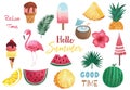 Summer watercolor collection with watermelon,lemon,flamingo and ice creame.Vector illustration for icon,logo,sticker,printable, Royalty Free Stock Photo