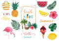 Summer watercolor collection with watermelon,lemon,flamingo and ice creame.Vector illustration for icon,logo,sticker,printable, Royalty Free Stock Photo