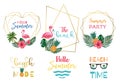 Summer watercolor collection with watermelon,lemon,flamingo and ice creame.Vector illustration for icon,logo,sticker,printable, Royalty Free Stock Photo