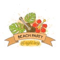 Beach party all night long. Watercolor banner.