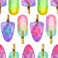 Summer watercolor seamless pattern with bright fruit Popsicle