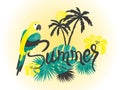 Summer watercolor tropical vector illustration with parrot and palm trees Royalty Free Stock Photo