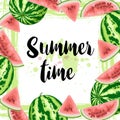 Summer frame with watermelon slices