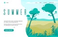 Summer website banner with summer day landscape, cartoon vector illustration. Royalty Free Stock Photo