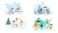Summer Weekend on River Whole Family Vector Flat