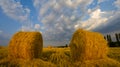 wheat field with haystack after a harvest Royalty Free Stock Photo