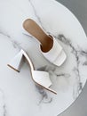 Summer white sandals. woman shoes with high heels Royalty Free Stock Photo