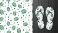 Summer white seamless pattern with exotic leaves, tropical elements. Pattern design for printing on flip-flops. Royalty Free Stock Photo