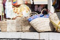 Summer wicker bags made of straw and rattan on the market in Taormina, Sicily, Italy
