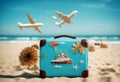 summer will background suitcase blue concept fly basic creative vacation generative idea ai travel plane flight tour tourism