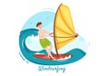 Summer Windsurfing of Water Sport Activities Cartoon Illustration with Rides the Barreled Rushing Waves or Floating on Board Royalty Free Stock Photo