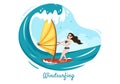 Summer Windsurfing of Water Sport Activities Cartoon Illustration with Rides the Barreled Rushing Waves or Floating on Board Royalty Free Stock Photo